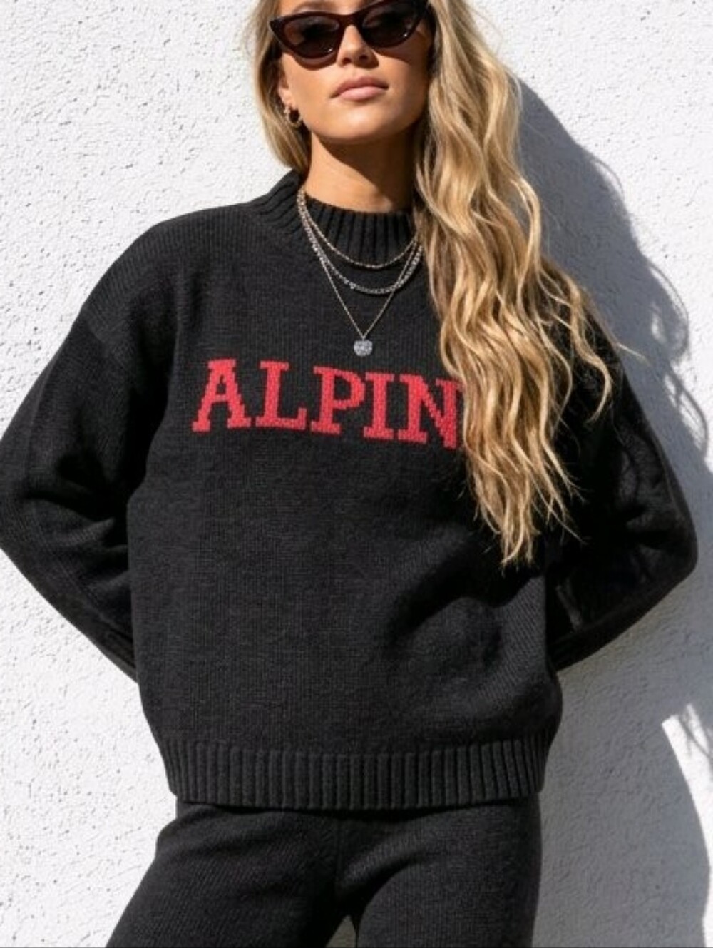 Sanctuary NWT Black Crewneck Sweater with Red ALPINE Logo Size LARGE